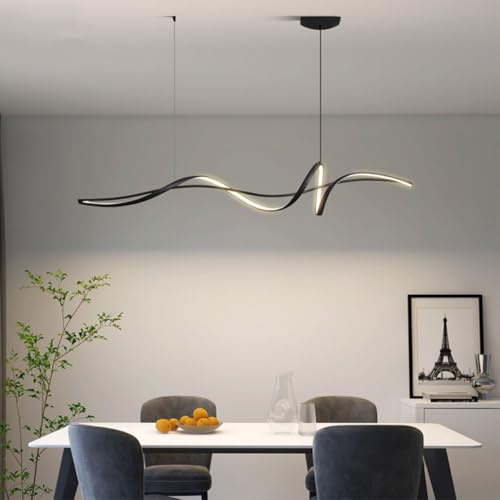 Dimmbare LED Pendelleuchte Esstischlampe, schwarz Moderne Hängeleuchte esstisch, Lineare Hängelampe mit Fernbedienung, Kronleuchter für LED Wohnzimmer Esszimmer Büro Küche Leuchte (Schwarz, 160 cm)
