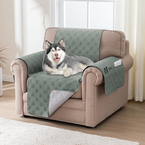 BellaHills Funda Sofa 1 Plaza,100% Protector Sofa Impermeable,Fundas Sofa Antipelos Mascotas,con Correas Elásticas,Verde Claro