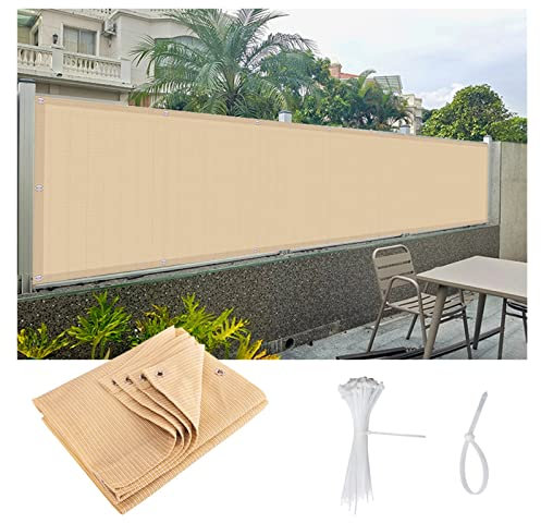 Telo frangivista per balconi, 60 cm, per balconi e muri del cortile, in HDPE, resistente alle intemperie, con occhielli e fascette per cavi, beige, 50 x 650 cm