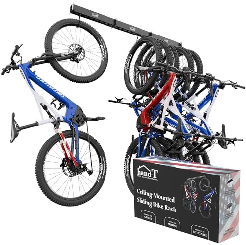 USA Based Ceiling Bike Hanger Slide Mount Up to 6 Bikes, Sliding Garage Bicycle Storage, 51 Heavy Duty Hanging Hook Racks 450lbs Limit, Overhead Mounted Hangers for Storing Bicycles | Black