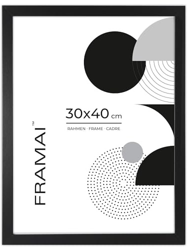 FRAMAI® Cadre photo 30 x 40 cm - Noir - En MDF - Respectueux de l'environnement - Avec plexiglas incassable, crochet de suspension et support