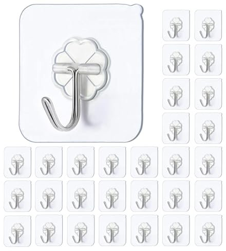 JelKen Haken Selbstklebend, 30 Stück Klebehaken Extra Stark Haken Wandhaken, Transparente Klebehaken für Küche, Badezimmer, Büro, Schrank, Max 10kg