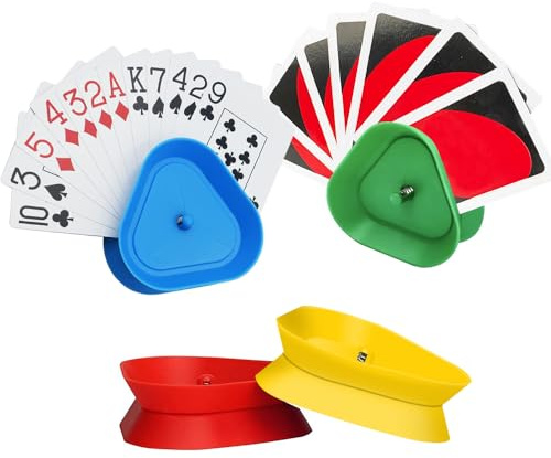 KAWAAN 4 Piezas Soporte para Naipes, Triángulo Soporte, Plastico Sujeta Cartas Naipes, Portapóquer Manos Libres para Niños, Adultos, Personas Mayores y Discapacitados.