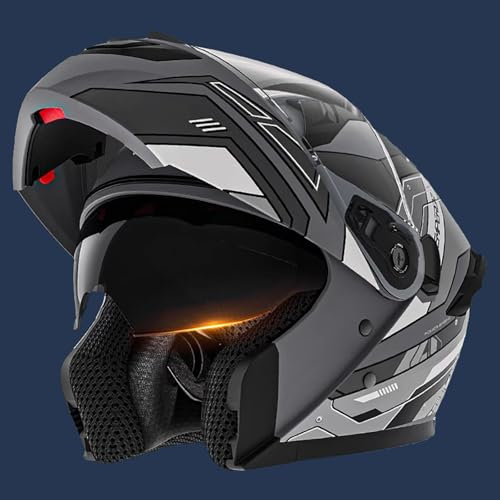 Integral-Klapphelm Für Erwachsene, DOT/ECE-Zertifizierter Offroad-Motorradhelm Mit Doppelvisier Und Schnellverschluss-Kinnriemen, Motorradhelm Geeignet Für Roller, Mopeds C,XXXL/(65~66cm)