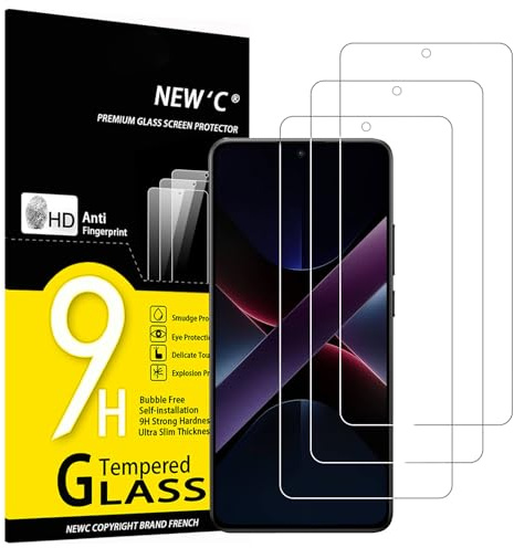 NEW'C 3 Pack, skärmskydd i glas för Xiaomi POCO X7 Pro, bubbelfri, 9H hårdhet, 0,33 mm ultratransparent, ultrabeständigt härdat glas