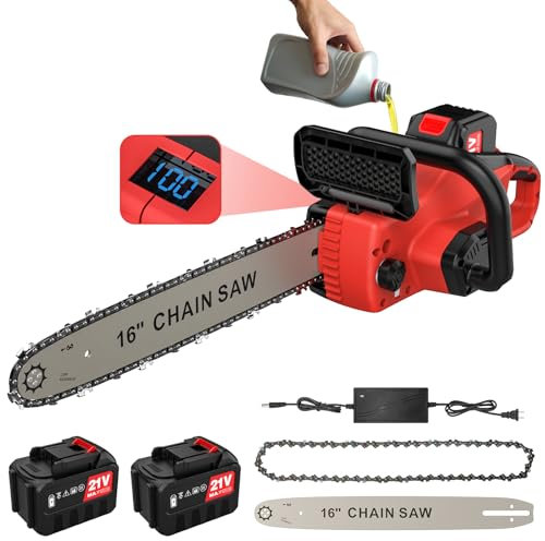 Motosierra Bateria 16 Pulgadas, Motosierra Eléctrica con 2 x 4.5Ah Baterías, Motor sin Escobillas, Compartimento de Batería Doble, Iubricación Automática, Tensado de Cadena sin Herramientas