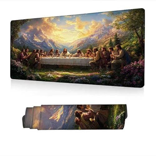 Tapis de Souris XXL 1400x600x3mm, Tapis Souris La Cène Mousepad Imperméable, Paysage Mouse Pad avec Base Antidérapant, Desk Mat avec Bords Surpiqués, Deco Bureau, Gaming Accessoire, Cadeaux S1-138