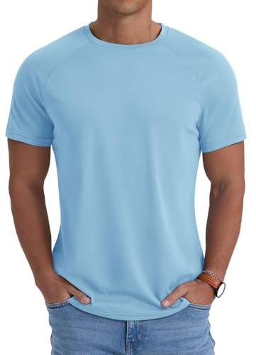 PrinStory 1 eller 2-pack kortärmade sportt-shirts män snabbtorkande gym fitness löptröja andas rund hals träningströja, Lite blått, M