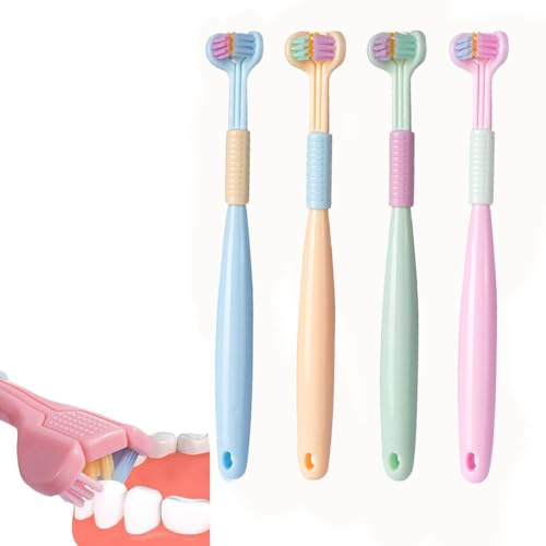 amalios TripleBrush für Kinder 1-14 Jahre 4 Stück Dreiseitige Zahnbürste für Kinder – Extra weich, 360-Grad Zahnhygiene für gesunde Zähne