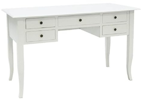 Vicentini arreda SCRIVANIA SCRITTOIO IN LEGNO SHABBY CHIC 5 CASSETTI BIANCA (L 130 P 65 H 81)