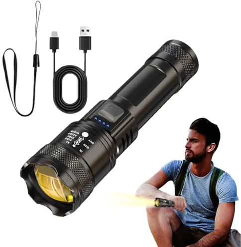 Sghtil Linterna LED - Linterna de emergencia | Luces de flash recargables con zoom, 3 modos, 250000 lúmenes altos, impermeable para camping
