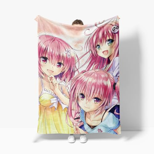 Kotegawa Yui - Manta de peluche de Anime 120 x 150 cm Dorada Darkness / Lala Satalin Deviluke Invierno Suave Manta de franela de dibujos animados para sofá dormitorio Oficina