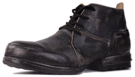 OSSTONE Vintage svarta moto-stövlar för män mode snörning läder retro chukka-stövlar vardagsskor OS-6015-7-Vintage-US-R, Vintagesvart, 14