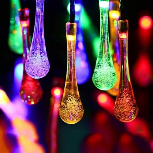 SUAVER Solar Lichterkette Aussen 13ft 20LED Kristall Tropfen String Licht,Wasserdicht 8 Modi Wassertropfen Fee Lichter Outdoor Garten Dekoration Licht Solarbeleuchtung für Party Balkon (Mehrfarbig)
