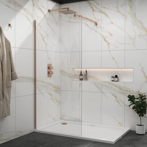 Marbella 300mm Brushed Bronze Walk in Wet Room Shower Screen 8mm Easy Clean Toughened Safety Glass