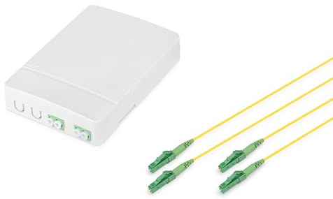 DIGITUS DN-931096 FTTH Anschlussdose + 2x Glasfaserkabel mit LC-Stecker 3m – Gehäuse inkl. 2x LC/APC Duplex Kupplung – Integrierte Spleißkassette – Aufputz Wandmontage – Weiß