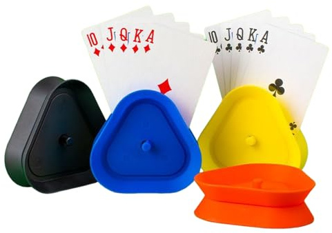 Spielkartenhalter – Freihändige Hilfe, Set mit 4 Tischständern, Kartenhalter mit dreieckiger Basis, stabiler Display-Ständer für Poker, Bridge, Korb und andere Spiele