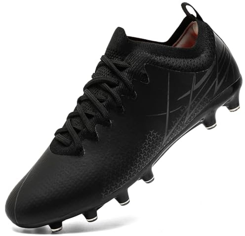 VLOOKST Scarpe da Calcio Uomo Tacchetti Scarpe da Calcetto Sneaker Scarpe Sportive Outdoor Scarpe da Ginnastica Nero Argento Taglie 39
