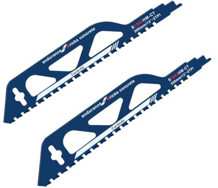 Psatfito G Reciprocating Saw Blades 305mm 2 Pack, Carbide Recip Saw Blades for Wood Metal Brick Concrete, Heavy Duty Saw Blades for Demolition and Masonry
