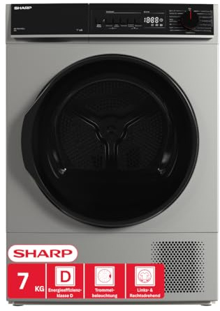 Sharp KD-PRO7S7GSD-DE Wäschetrockner, 7kg, D, WiFi, 15 Trockenprogramme inkl. 20-Minuten-Schnelltrockenprogramm, Silber