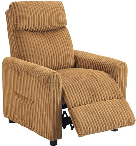 HOMCOM Sillón Relax Reclinable, Sillón Reclinable Manual, Tapizado en Pana, Instalación Rápida, Reposapiés, Acolchado Grueso, para Salón, Dormitorio, Oficina, Marrón