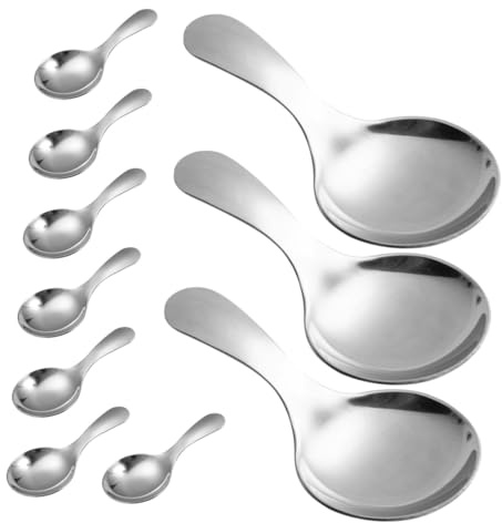 VICASKY 10pièces Lot De Cuillères à Dessert Rondes Acier Inoxydable Petites Manche Court Pour Crème Glacée Condiments