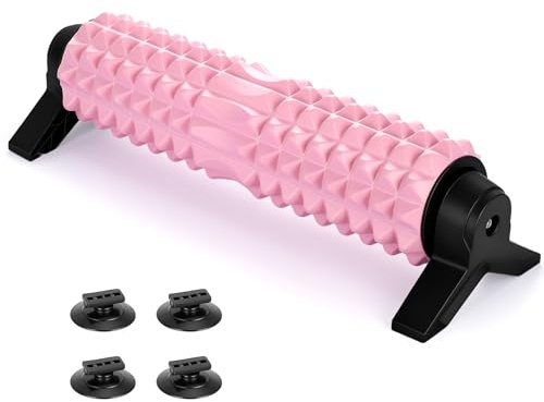 Rodillo Masajeador Media Luna con 4 Ventosas, 3D Trigger Point,rosa | Textura 3D tipo dedos, ventosas antideslizantes, soporta 200kg, material EVA sin olor, ideal para yoga y recuperación.
