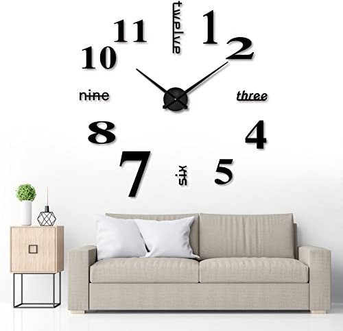 iKALULA DIY Wanduhr, DIY 3D Wanduhren Modern Design Acryl Wanduhren Wandtattoos Dekoration Uhren für Büro Wohnzimmer Schlafzimmer Uhr Geschenk Home Dekoartikel Quarzuhr - Schwarz