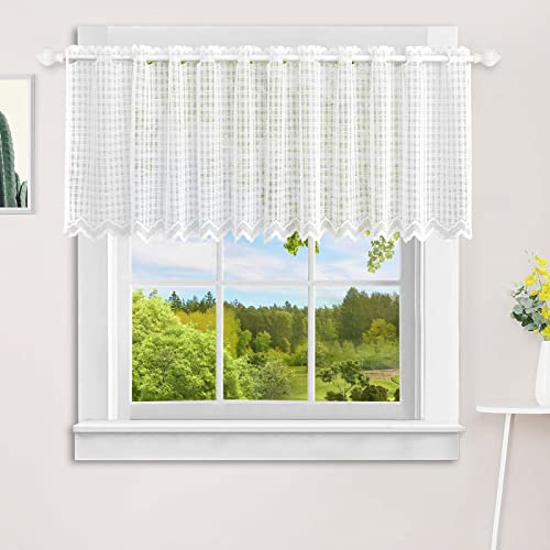 ZHH E-COMMERCE Kitchen Window Valance Short Curtain, Short Cafe Curtains Small Half Window Treatment Curtains for Kitchen Bathroom Bedroom Living Room, 15 W x 60 L, White, 152cm L x 38cm W