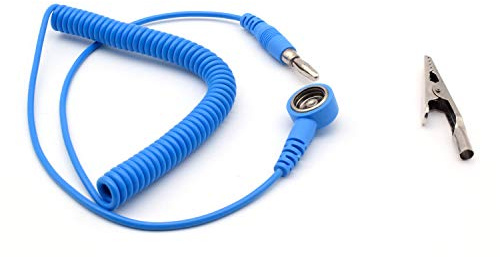 QUADRIOS Cable en espiral de protección ESD, 10 mm, con botón de presión, 1,8 m y adaptador, accesorio profesional antiestático, conforme a la norma EN 61340-5-1, 1903EC013