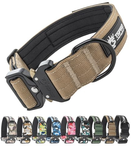 TSPRO Premium Collare per Cani, Regolabile Collare Tattico con Patch e una Robusta Fibbia Metallica a Sblocco Rapido, per Cani di Taglia Media a Grande (Khaki M)