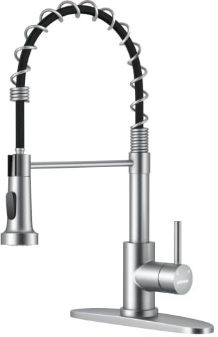 WEWE High Arc Pull-Down Kitchen Faucet, 2-Mode Sprayer, Brushed Nickel