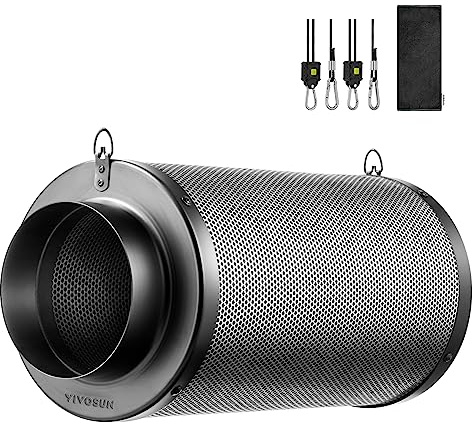 VIVOSUN Aktivkohlefilter Grow 200mm AKF Kohlefilter Geruchskontrolle mit Australischer Aktivkohle für inkl. Vorfilter für Rohrventilator, Growzelte, Growbox, Gewächshaus