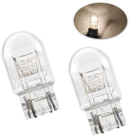 Sidaqi 2 x W21 / 5W 580 7443 Bombilla DRL blanca súper cálida Luz antiniebla trasera Xenón Exterior mejorada Bombilla de coche-blanco cálido