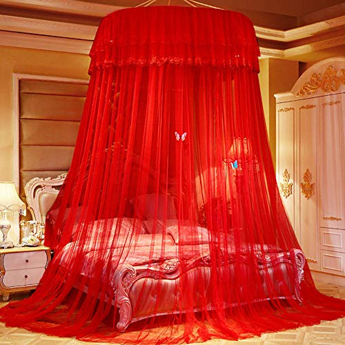 GroßE Romantische Spitze Moskitonetz Zelt, Kuppel Prinzessin Bett Baldachin zum Single zu King Size Betten Ideal für Schlafzimmer Dekorative-rot