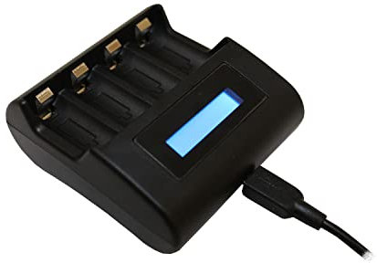 Professor Optiken USB-Ladegerät für 4 Stück - CR123A Lithium-Ionen-Akkus - jeder Kanal einzeln belegbar - mit beleuchteter LCD-Ladestandsanzeige - sehr kompakt und leistungsstark (ohne Akkus)