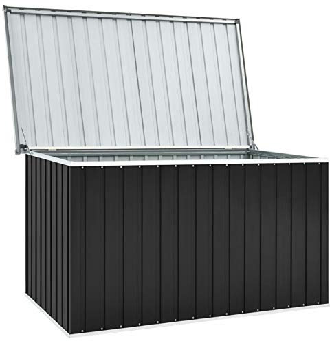 Kstyhome Cassetta Portaoggetti da Giardino con Coperchio a Cerniera, Cassetta Porta Attrezzi in Acciaio Zincato, Antracite 171x99x93 cm