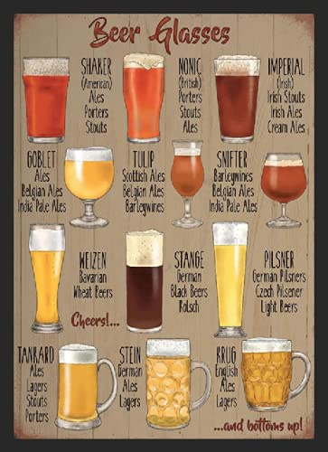 Beer Glasses Metal Sign Pub Plaque Vintage Gift Bar Man Cave Shed Garden Fun Tin (A3 (400x290mm) Approx)