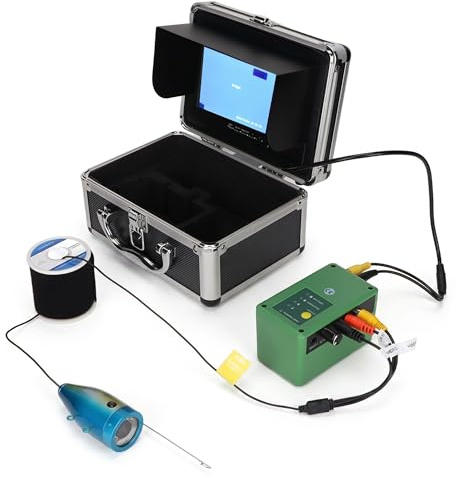 Bewinner 7 Zoll LCD Fischfinder, 1000TVL HD Angelkamera, Wasserdichter Unterwasser DVR, 8 GB Karte, HD Angelkamera mit 30 m Kabel, Tragetasche, für das Fischen auf Eismeerseen