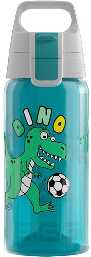 Sigg - Trinkflasche Kinder - Viva One Football Dino - Für Kohlensäurehaltige Getränke Geeignet - Auslaufsicher - Spülmaschinenfest - BPA-frei - Sport & Schule - Blau mit Fußball Dinosaurier - 0,5L