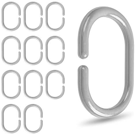 Anelli per tende da doccia, 12 pezzi, in grigio, Ø interno 4,6 x 2,9 cm, per aste di tende da doccia, in plastica robusta, grigio anelli per doccia, anelli per tende da doccia
