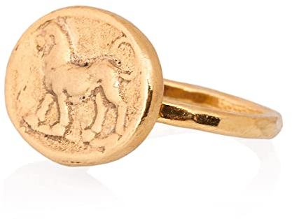 Löwe-Münzring, antiker römischer Münzring, Signet-Münzring. 24K vergoldeter antiker griechischer Silberring. Münzring aus 925er Sterlingsilber.