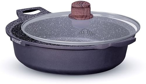 INTIGNIS® GREBLON® Cocotte en aluminium avec couvercle en verre, 5 couches, antiadhésive, compatible induction, sans produits chimiques, passe au lave-vaisselle, design moderne, 4,5 l à 14 l, noir et