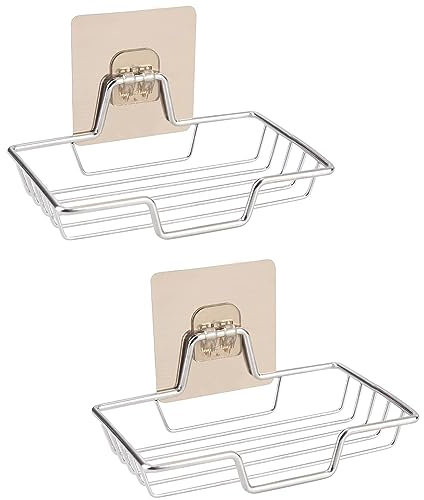 2-Pack Self-Adhesive Soap Dish Holder Soap Basket - Wall Mounted Stainless Steel Soap and Sponge Holder, No Drilling Soap Tray Organizer for Home Kitchen and Bathroom Shower (Silver)