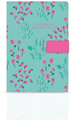PRECIOUS LONDON Adressbuch, A-Z, Register aus schönem Stoff, Vintage-Stil, A5, fester Einband, Adressbuch mit Magnetverschluss (rosa Blumenmuster), 2024, A5 (148 × 210 mm Approx.)