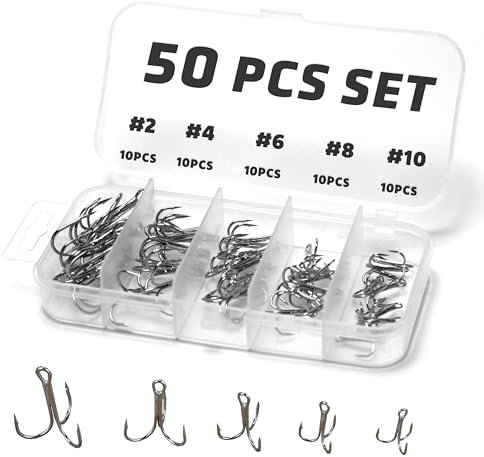 Piscorush 50/150 Stück Drillingshaken Set, Drillinge Angelhaken Kohlenstoffstahl, Angelhaken Set, Karpfen Karpfen Haken, für Harte Köder, Salzwasser, Süßwasser-Angeln