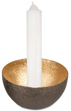 Formano Leuchtschale braun Gold mit Kerze | Kerzenhalter für Stabkerze Dekoschale | 12 cm | Kerzenständer