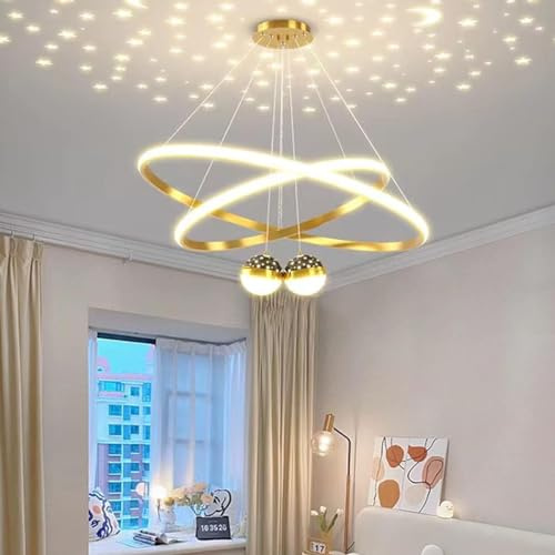 Aleaty LED Esstisch Pendelleuchte Dimmbar Modern Esstisch Hängeleuchte Esszimmer Hängelampe mit Fernbedienung Design Büro Kronleuchter Küchen LED Deckenleuchten (Gold, 2-Ringe (40+60cm))