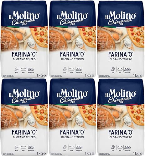 il Molino Chiavazza Type '0' Soft Wheat Flour 1kg - Pack of 6 | Italian Type 0 Strong Bread Flour | Multipurpose Flour Ideal for Breads, Pizza & Focaccia
