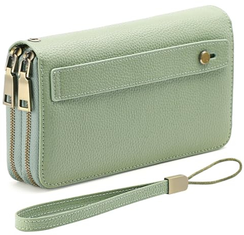 GAEKEAO Vegane Damen-Geldbörse Groß, Portemonnaie mit Doppel Reißverschluss, RFID Schutz, Viel Kartenfächer Wallet, Portmonee für Frauen